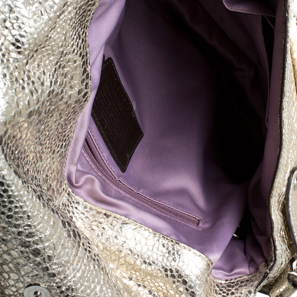 COACH Gold Textured Leather Frame Fold Over Hobo - Picture 7 of 9